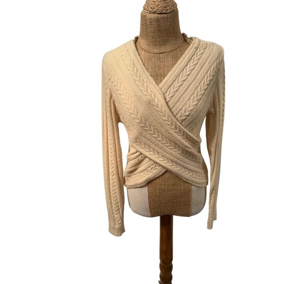 Nasty Gal wrap cable cropped pullover sweater top sz small ivory - Picture 1 of 6